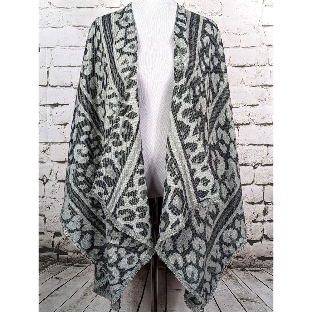 MARCUS ADLER Leopard Pattern Ruana Shawl Wrap Soft Cozy Throw One Size